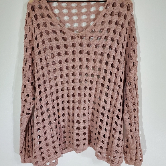 ๐ 3 For $15 ๐ CROCHET Hollow Out Drop Shoulder Open Knit Sweater Size Large - Picture 3 of 7